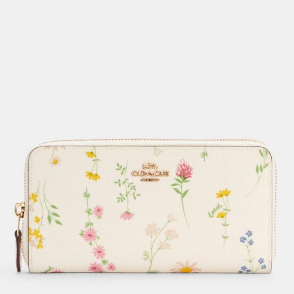 ACCORDION ZIP WALLET WITH SPACED WILDFLOWER PRINT